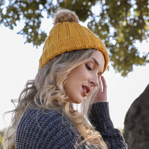 
            
                Load image into Gallery viewer, Mustard Toque with Faux Fur Pom
            
        