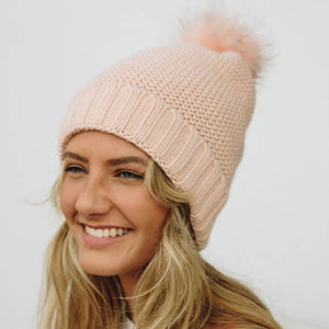 Pink Toque with Faux Fur Pom
