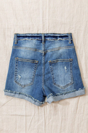 
            
                Load image into Gallery viewer, High Rise Distressed Denim Shorts
            
        